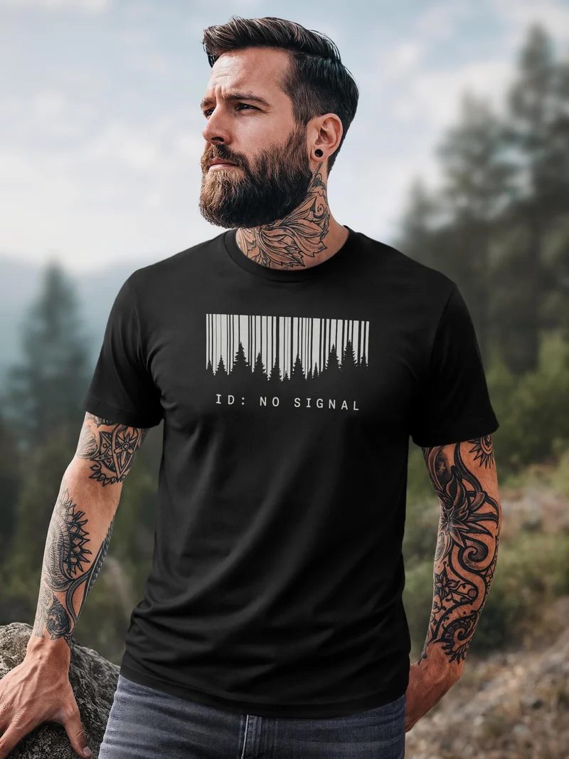 Herren T-Shirt Frontprint - Outdoor Design No Signal - Baumwollshirt Männer Fashion Streetstyle Slim Fit