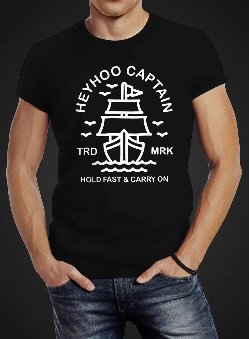 Herren T-Shirt Schiff Kapitain Segeln Captain Anker Slim Fit