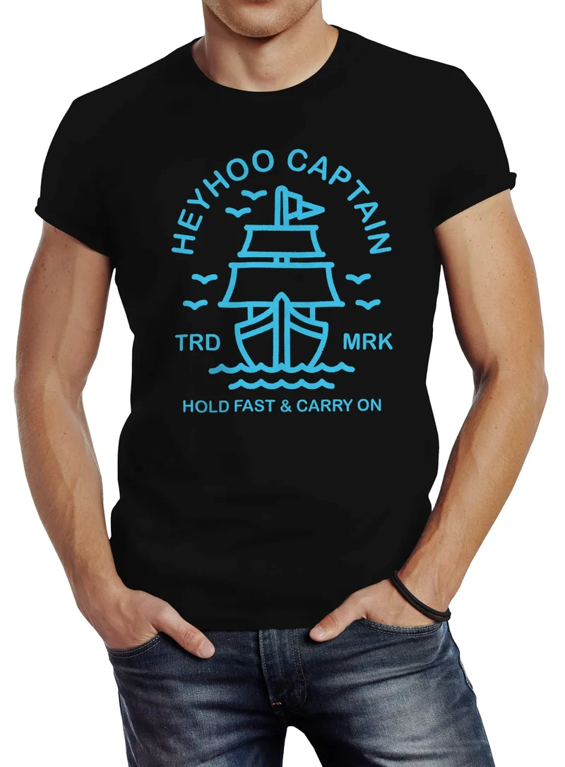 Herren T-Shirt Schiff Kapitain Segeln Captain Anker Slim Fit