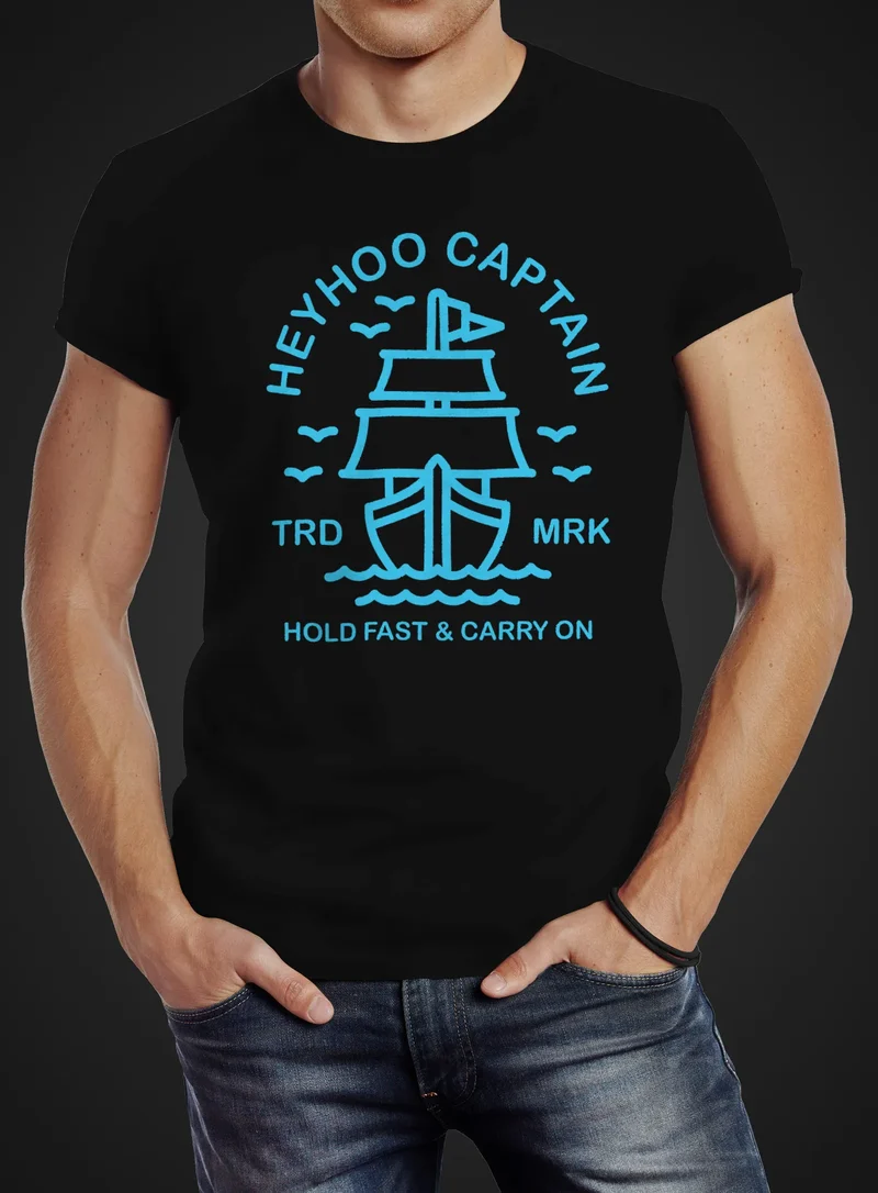 Herren T-Shirt Schiff Kapitain Segeln Captain Anker Slim Fit