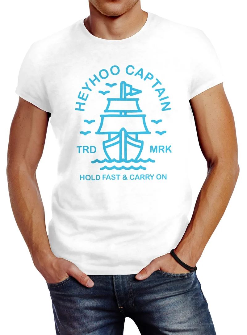 Herren T-Shirt Schiff Kapitain Segeln Captain Anker Slim Fit