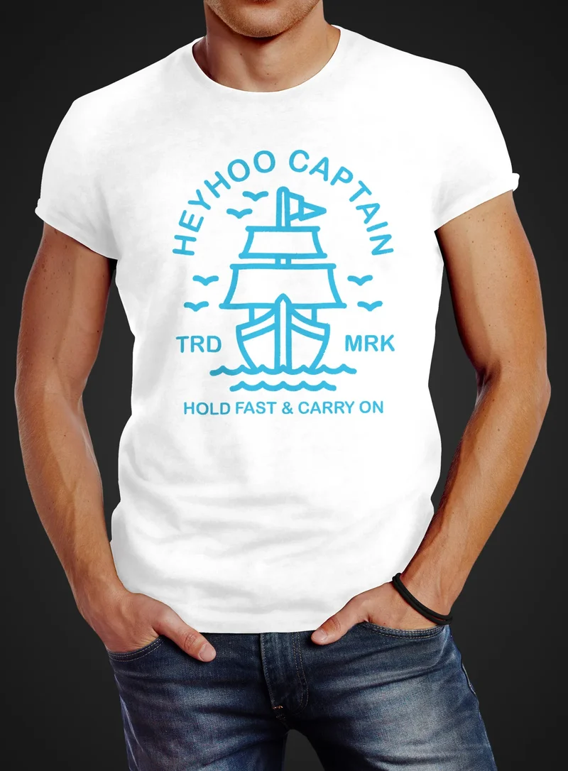Herren T-Shirt Schiff Kapitain Segeln Captain Anker Slim Fit