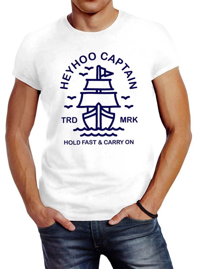 Herren T-Shirt Schiff Kapitain Segeln Captain Anker Slim Fit