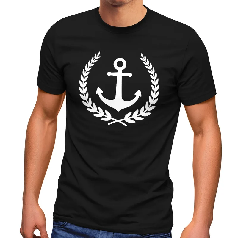 Herren T-Shirt Anker Lorbeerkranz Aufdruck Print Motiv Fashion Streetstyle