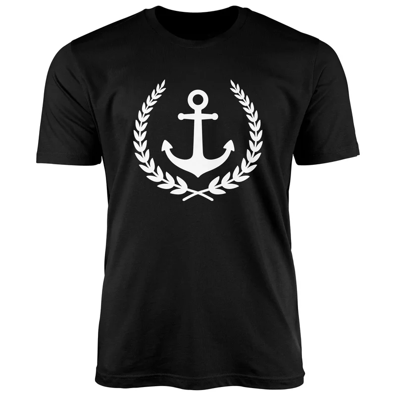 Herren T-Shirt Anker Lorbeerkranz Aufdruck Print Motiv Fashion Streetstyle