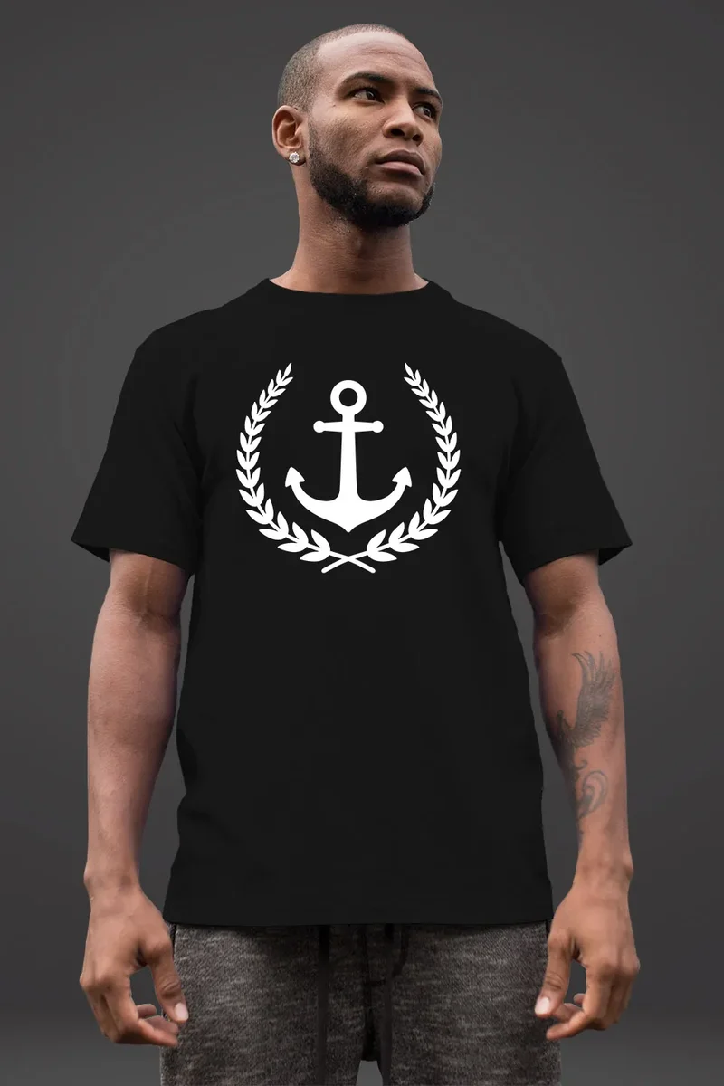 Herren T-Shirt Anker Lorbeerkranz Aufdruck Print Motiv Fashion Streetstyle