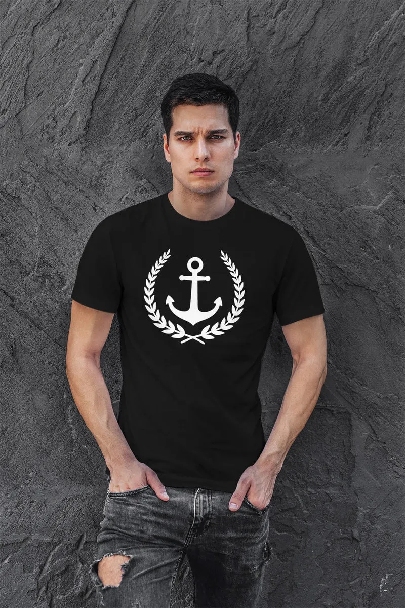 Herren T-Shirt Anker Lorbeerkranz Aufdruck Print Motiv Fashion Streetstyle