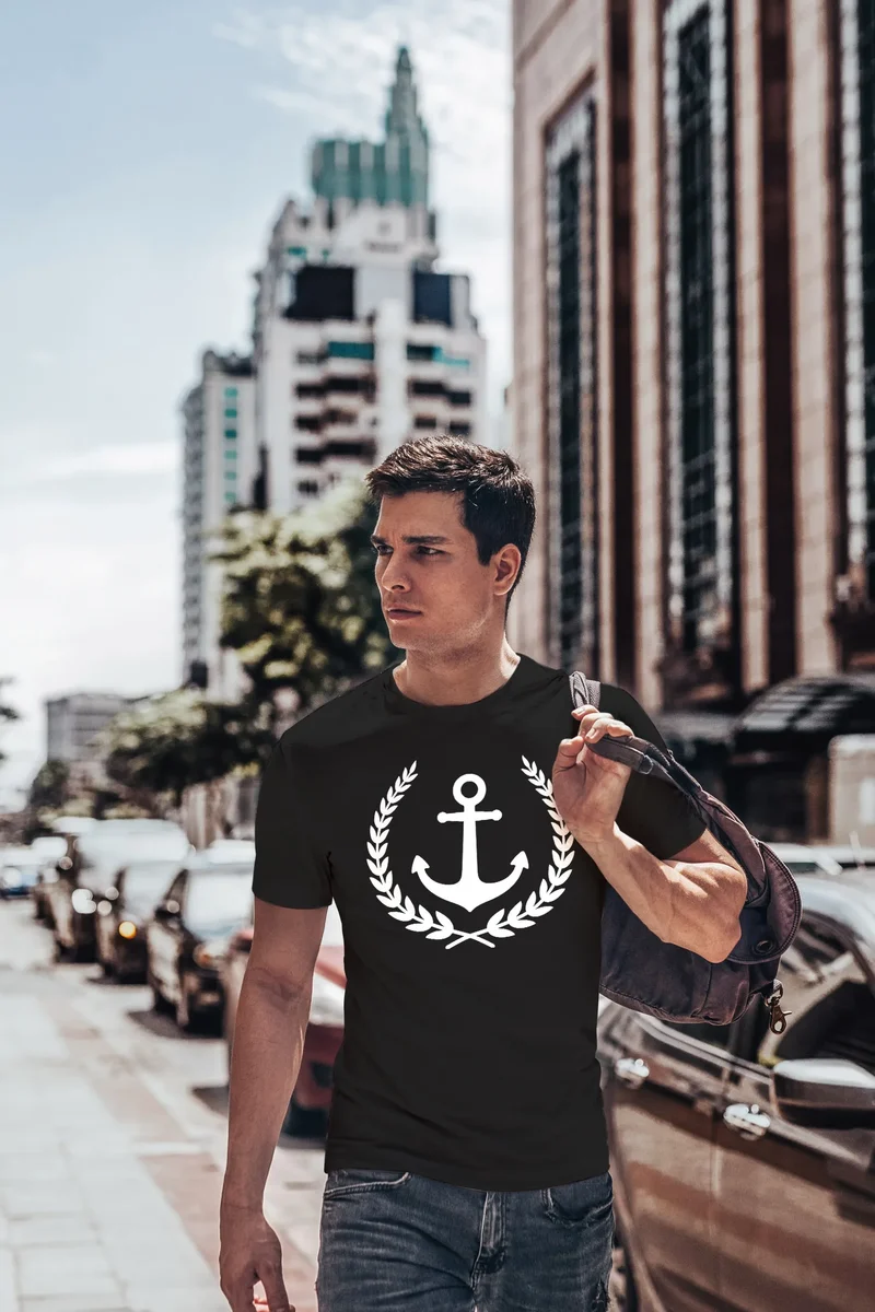 Herren T-Shirt Anker Lorbeerkranz Aufdruck Print Motiv Fashion Streetstyle