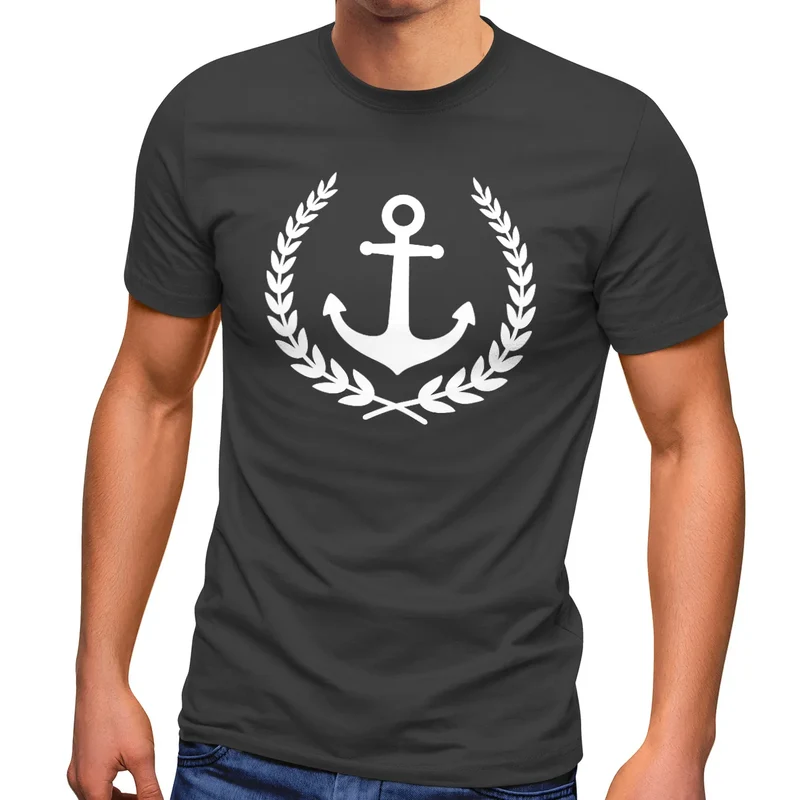 Herren T-Shirt Anker Lorbeerkranz Aufdruck Print Motiv Fashion Streetstyle