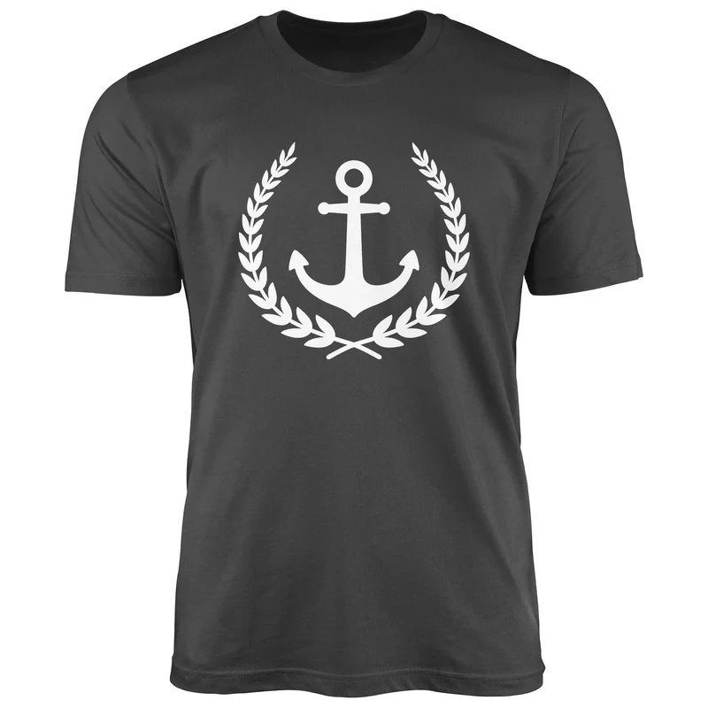 Herren T-Shirt Anker Lorbeerkranz Aufdruck Print Motiv Fashion Streetstyle
