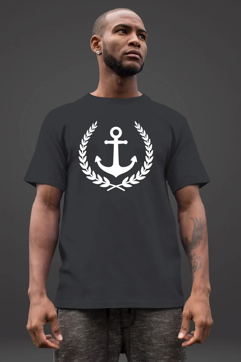 Herren T-Shirt Anker Lorbeerkranz Aufdruck Print Motiv Fashion Streetstyle