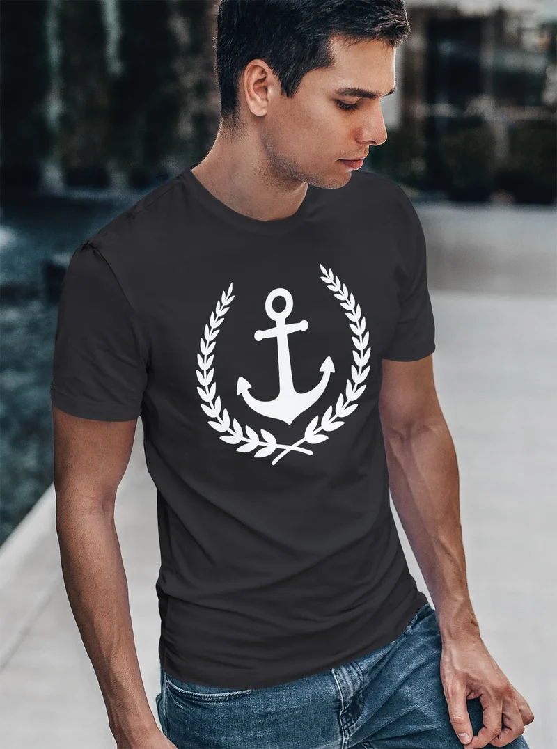Herren T-Shirt Anker Lorbeerkranz Aufdruck Print Motiv Fashion Streetstyle