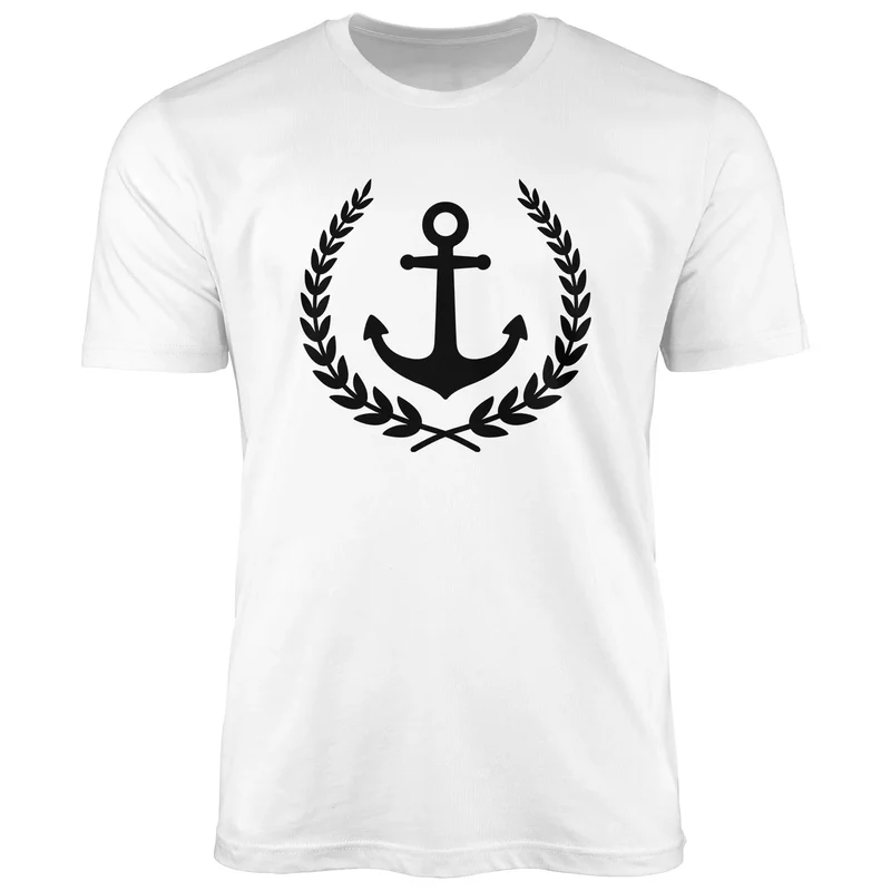Herren T-Shirt Anker Lorbeerkranz Aufdruck Print Motiv Fashion Streetstyle