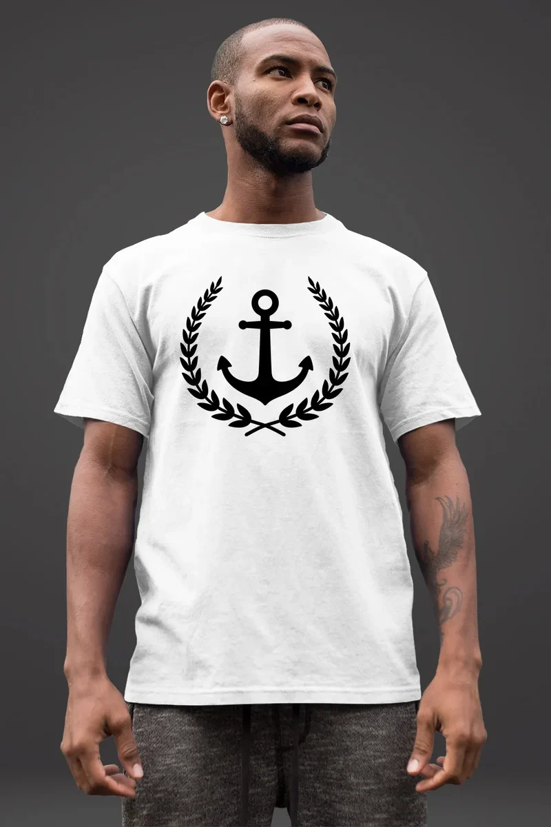 Herren T-Shirt Anker Lorbeerkranz Aufdruck Print Motiv Fashion Streetstyle