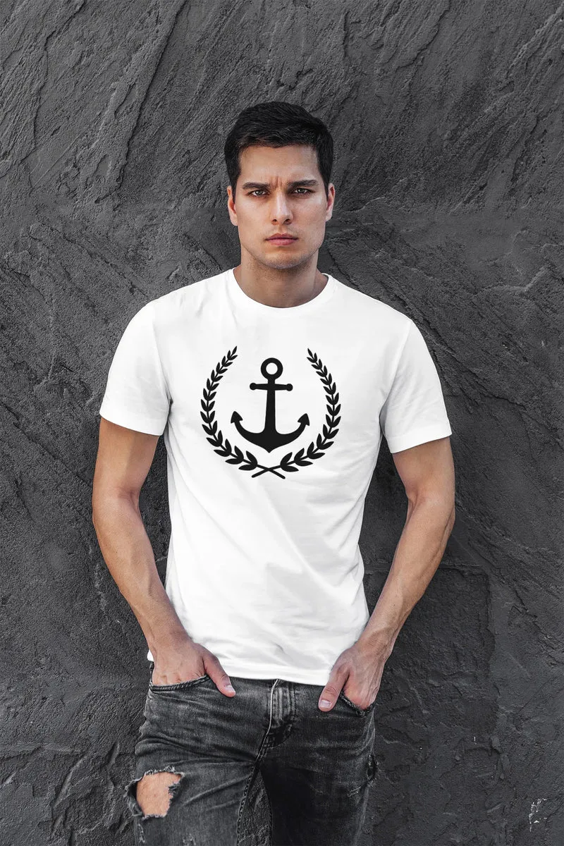 Herren T-Shirt Anker Lorbeerkranz Aufdruck Print Motiv Fashion Streetstyle