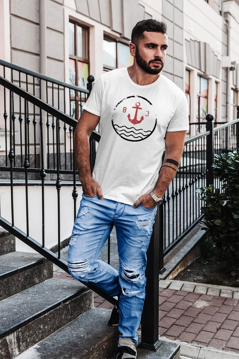 Herren T-Shirt Anker Vintage Wasser Slim Fit