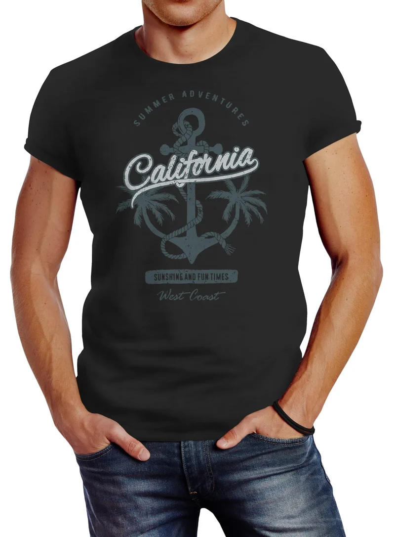 Herren T-Shirt Anker Palmen Anchor Palms Baumwolle Slim Fit