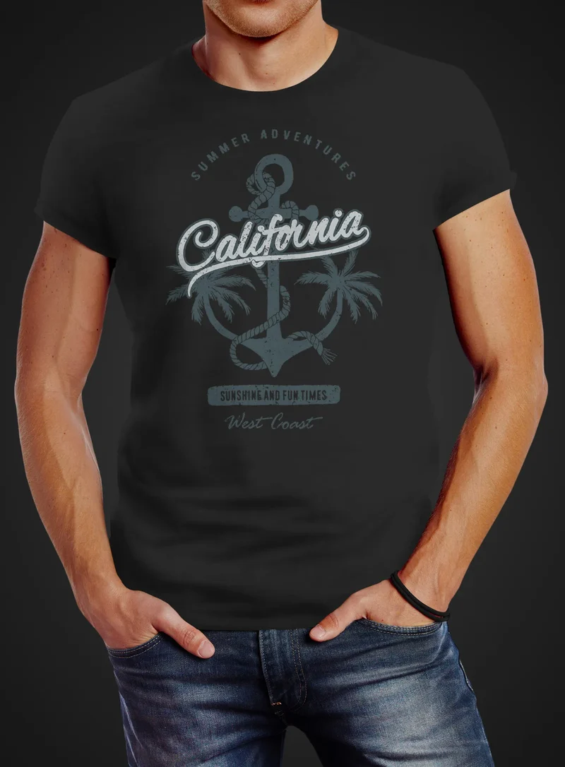Herren T-Shirt Anker Palmen Anchor Palms Baumwolle Slim Fit