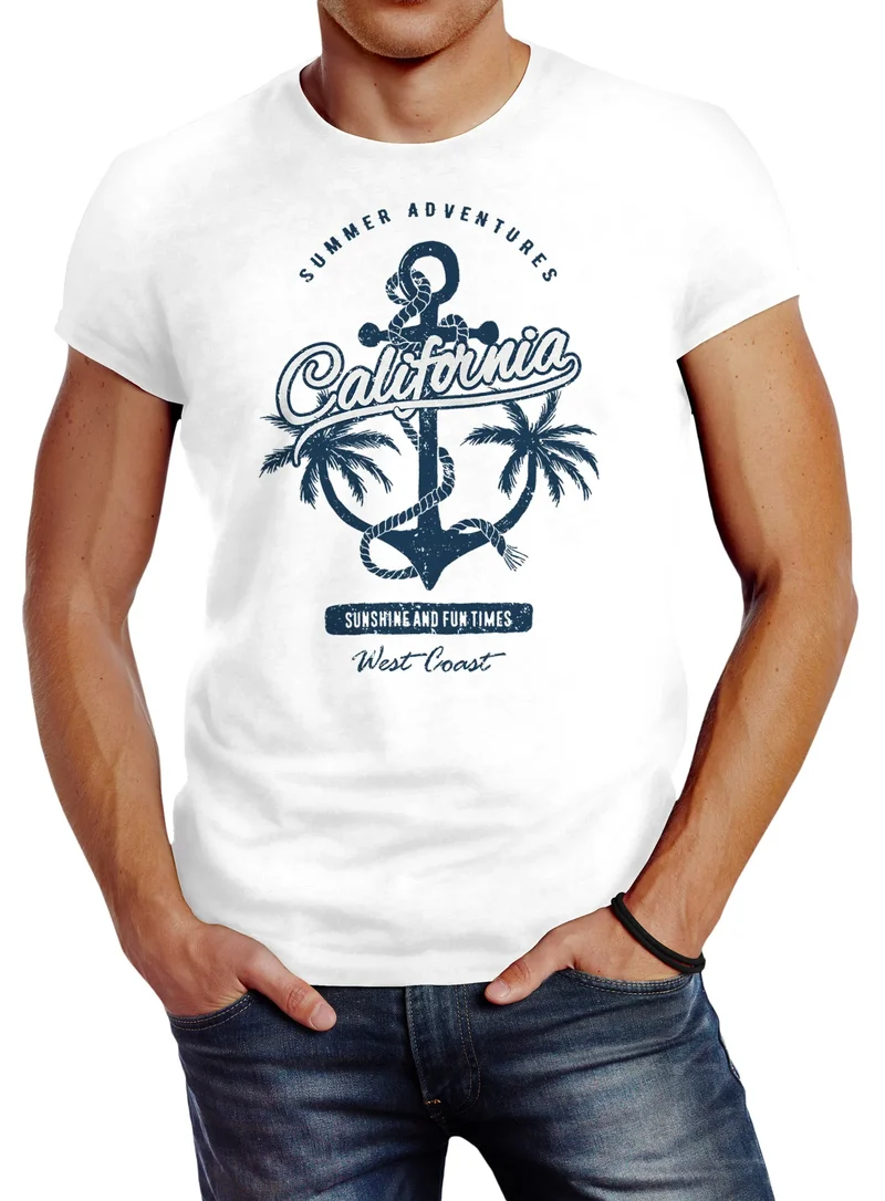 Herren T-Shirt Anker Palmen Anchor Palms Baumwolle Slim Fit