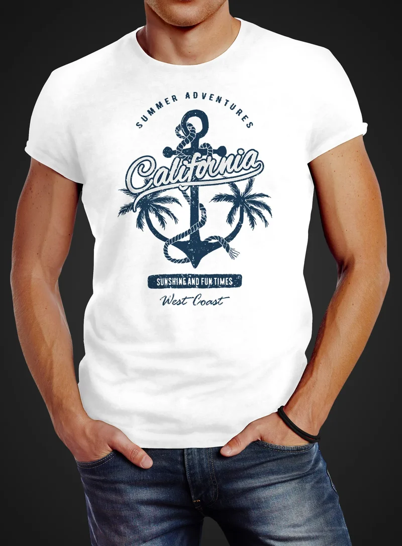Herren T-Shirt Anker Palmen Anchor Palms Baumwolle Slim Fit