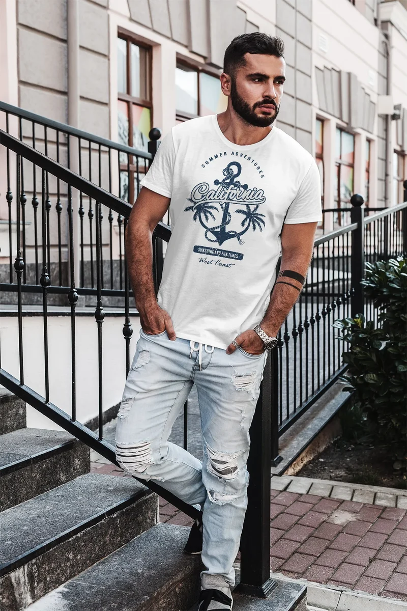 Herren T-Shirt Anker Palmen Anchor Palms Baumwolle Slim Fit