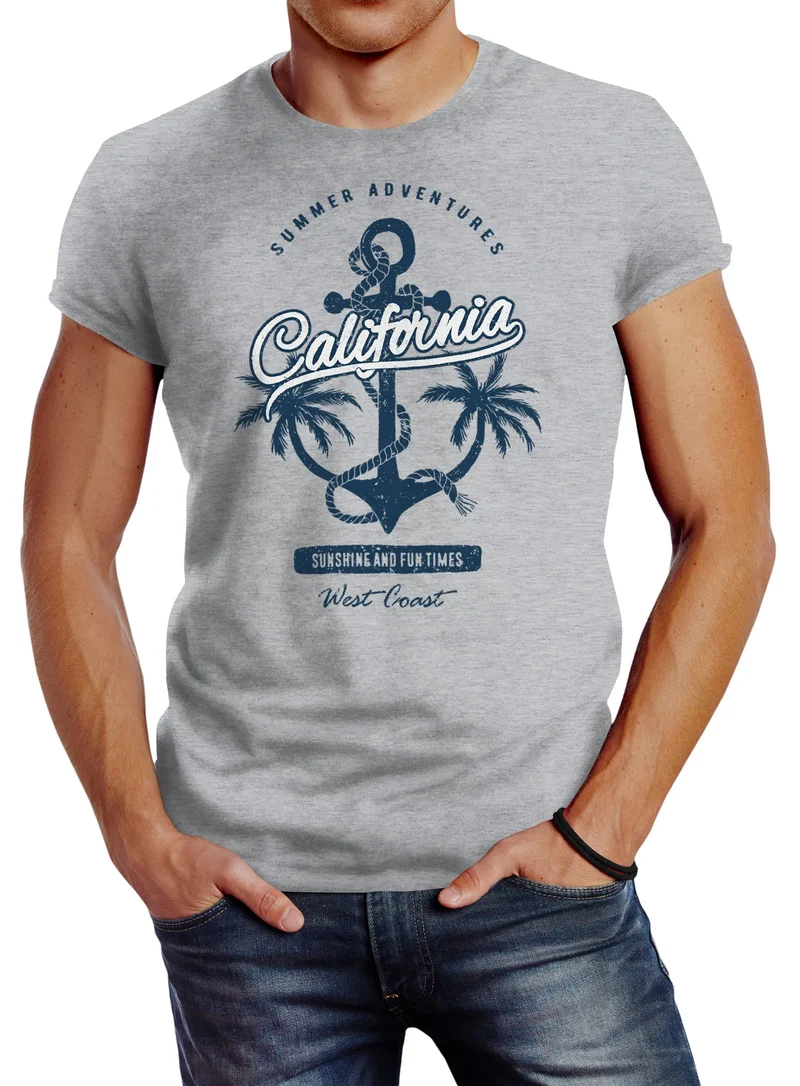 Herren T-Shirt Anker Palmen Anchor Palms Baumwolle Slim Fit