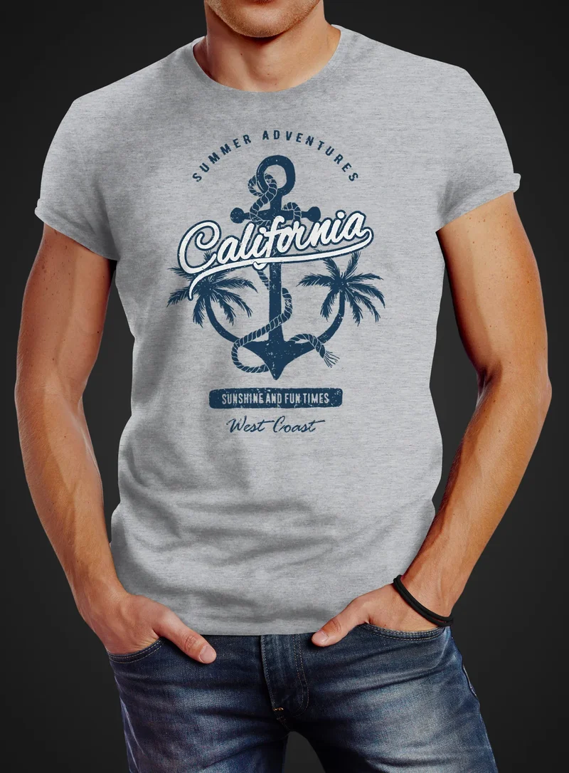Herren T-Shirt Anker Palmen Anchor Palms Baumwolle Slim Fit