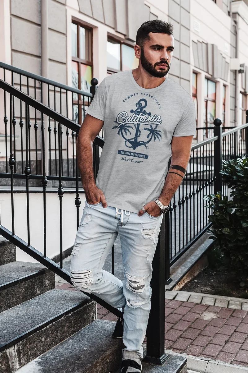 Herren T-Shirt Anker Palmen Anchor Palms Baumwolle Slim Fit