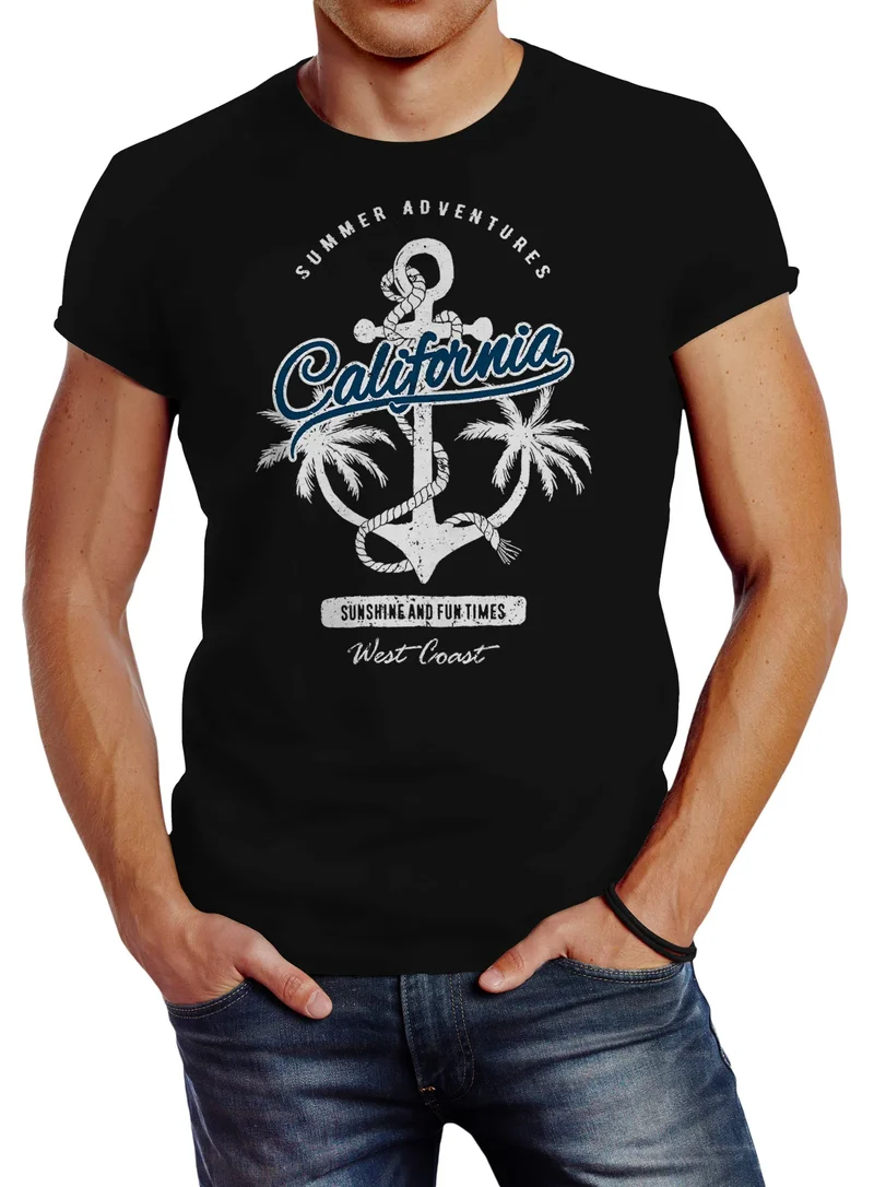 Herren T-Shirt Anker Palmen Anchor Palms Baumwolle Slim Fit