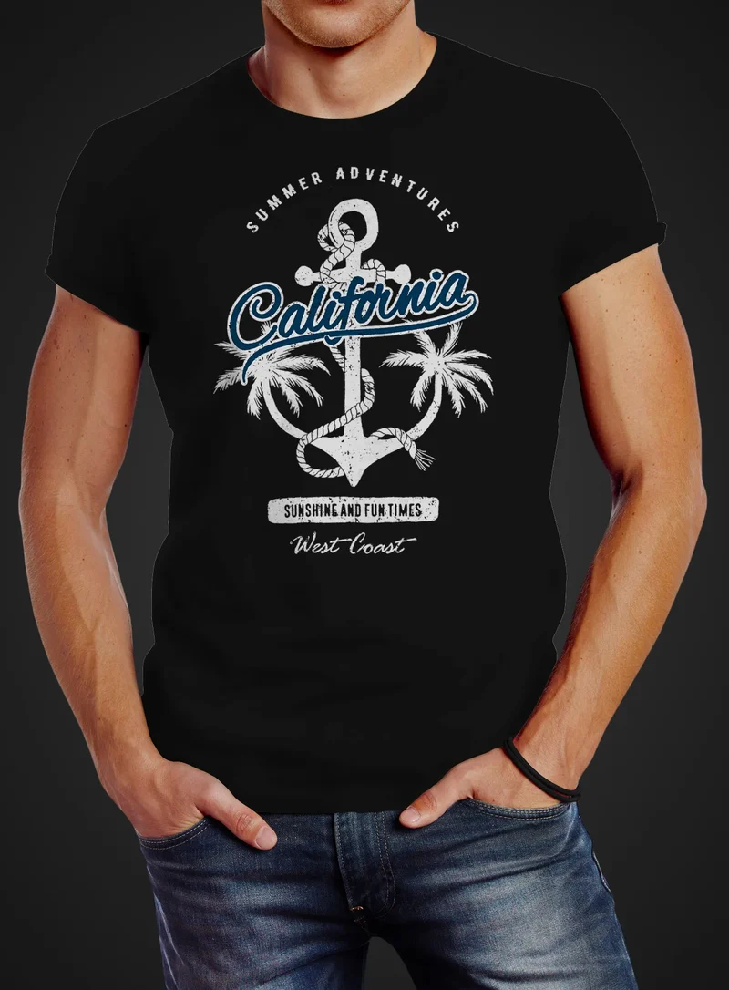 Herren T-Shirt Anker Palmen Anchor Palms Baumwolle Slim Fit