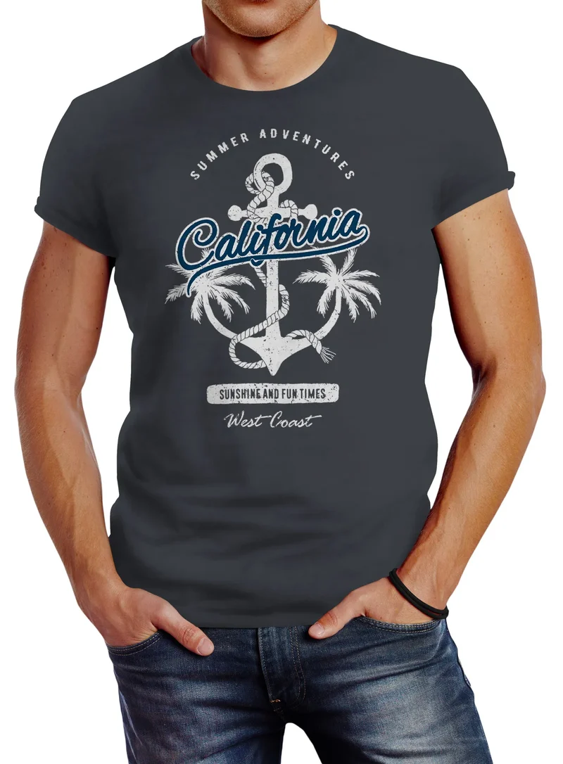Herren T-Shirt Anker Palmen Anchor Palms Baumwolle Slim Fit