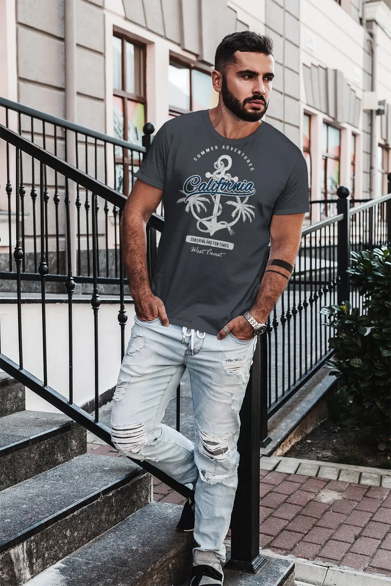 Herren T-Shirt Anker Palmen Anchor Palms Baumwolle Slim Fit