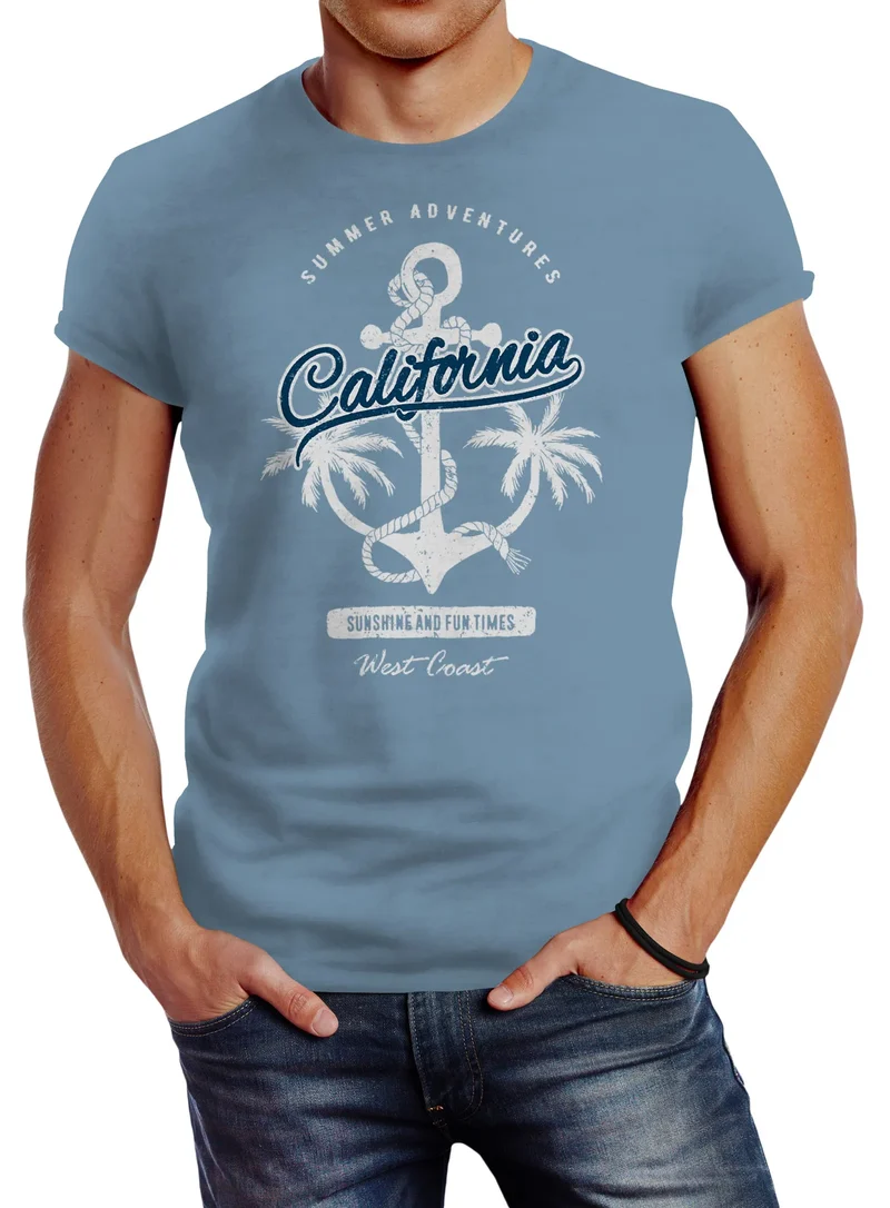 Herren T-Shirt Anker Palmen Anchor Palms Baumwolle Slim Fit