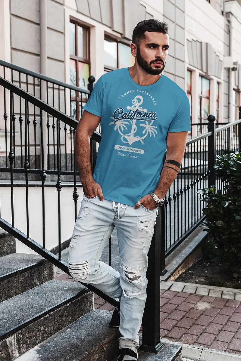 Herren T-Shirt Anker Palmen Anchor Palms Baumwolle Slim Fit