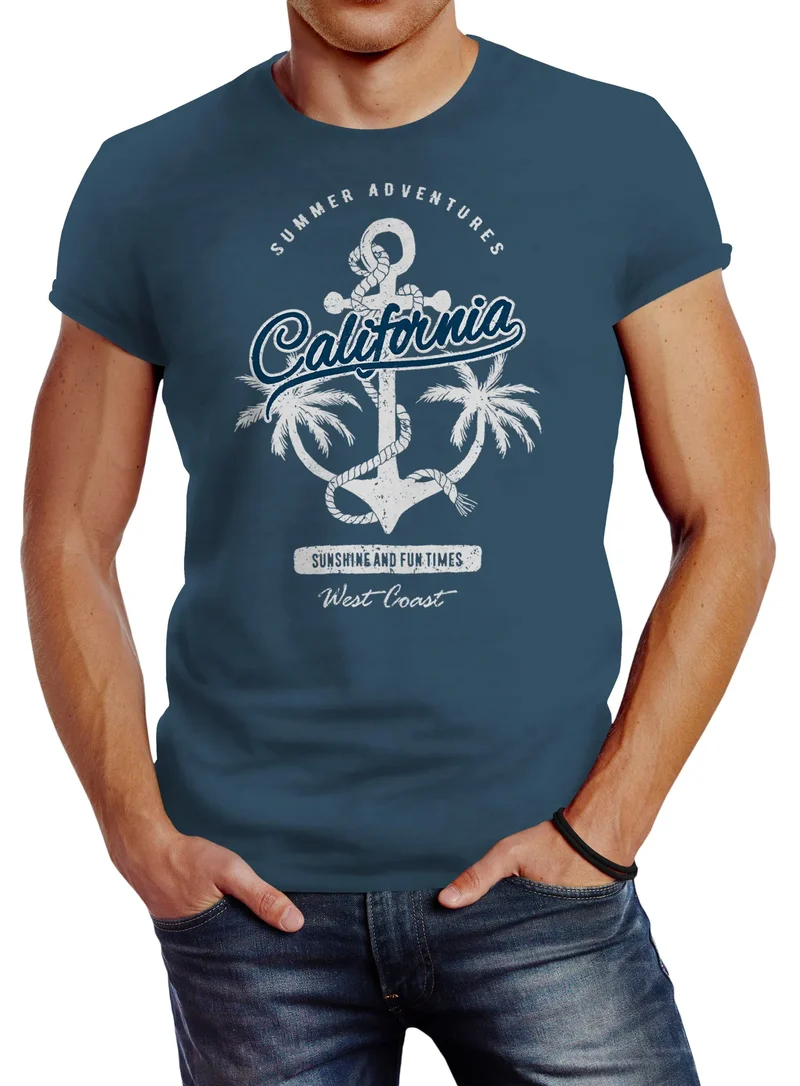Herren T-Shirt Anker Palmen Anchor Palms Baumwolle Slim Fit
