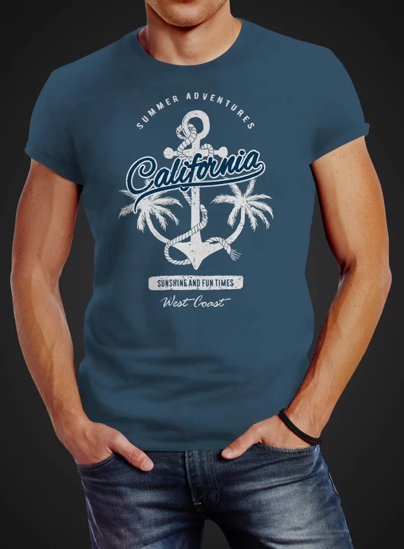 Herren T-Shirt Anker Palmen Anchor Palms Baumwolle Slim Fit