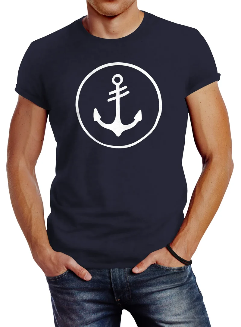 Cooles Herren T-Shirt Anker Kreis Segeln Meer Motiv