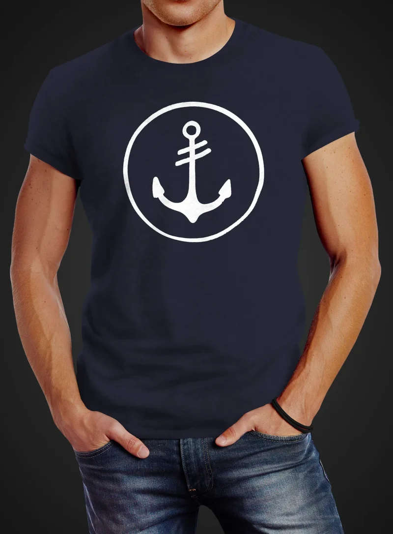 Cooles Herren T-Shirt Anker Kreis Segeln Meer Motiv