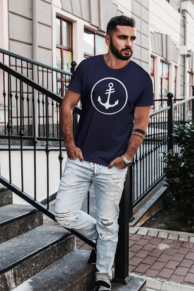 Cooles Herren T-Shirt Anker Kreis Segeln Meer Motiv