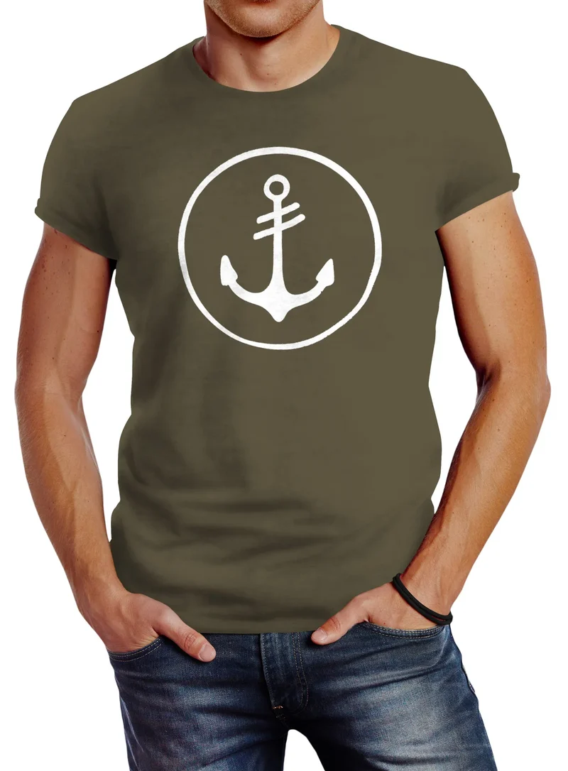 Cooles Herren T-Shirt Anker Kreis Segeln Meer Motiv