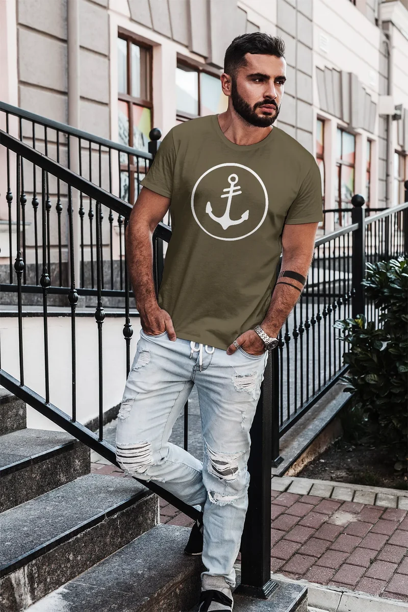Cooles Herren T-Shirt Anker Kreis Segeln Meer Motiv
