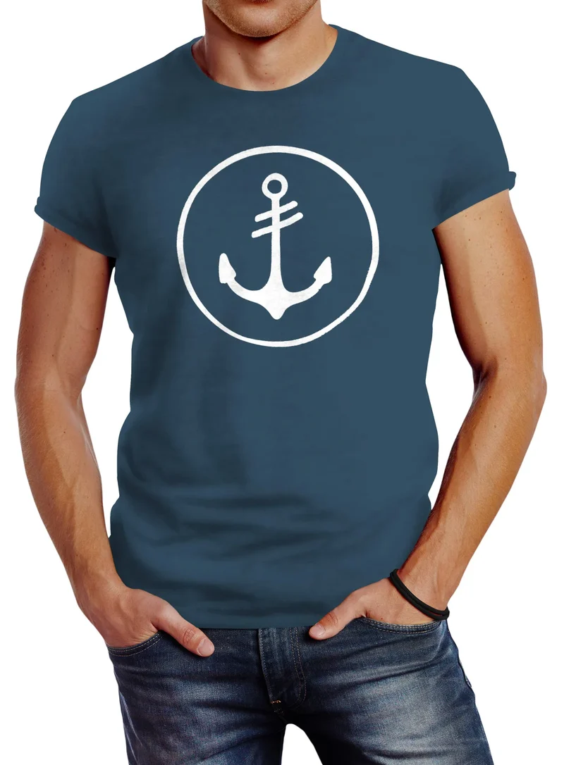 Cooles Herren T-Shirt Anker Kreis Segeln Meer Motiv