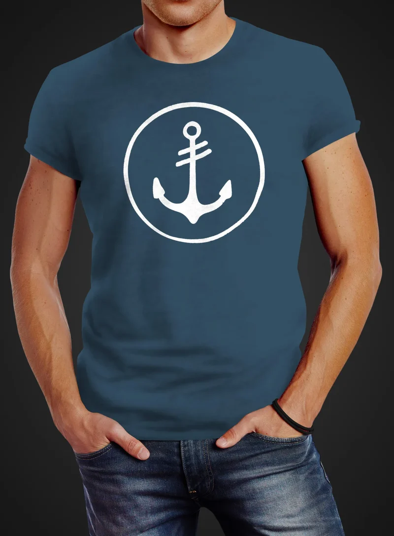 Cooles Herren T-Shirt Anker Kreis Segeln Meer Motiv