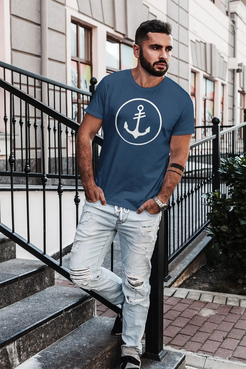 Cooles Herren T-Shirt Anker Kreis Segeln Meer Motiv