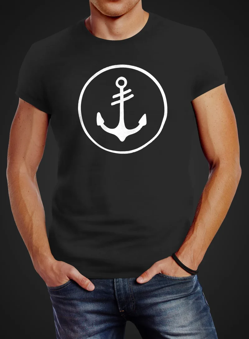 Cooles Herren T-Shirt Anker Kreis Segeln Meer Motiv