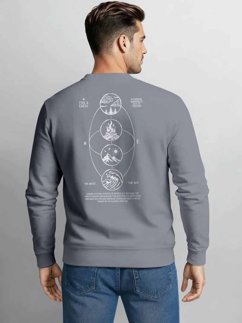Sweatshirt Herren Pullover mit Backprint Nature Balance Icons Outdoor Fashion Streetwear Männer