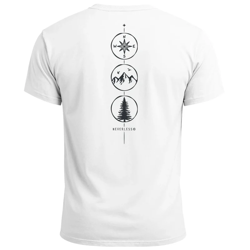 Herren T-Shirt Backprint Outdoor Elemente - Compass Mountains Tree - Grafikshirt Natur Symbole Printshirt Männer Fashion Streetstyle