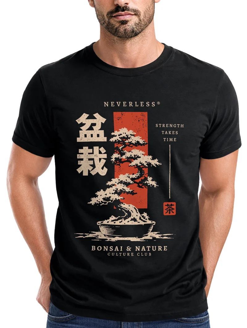 Herren T-Shirt Bonsai Frontprint Slim Fit
