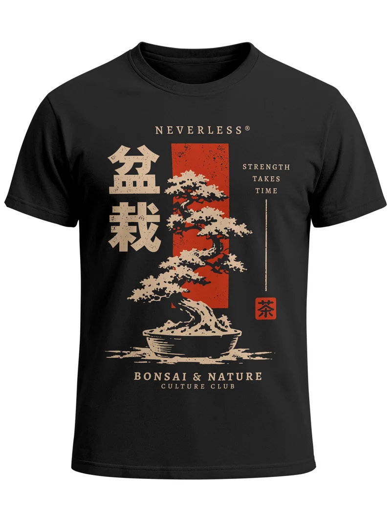 Herren T-Shirt Bonsai Frontprint Slim Fit