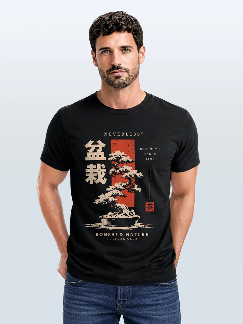 Herren T-Shirt Bonsai Frontprint Slim Fit